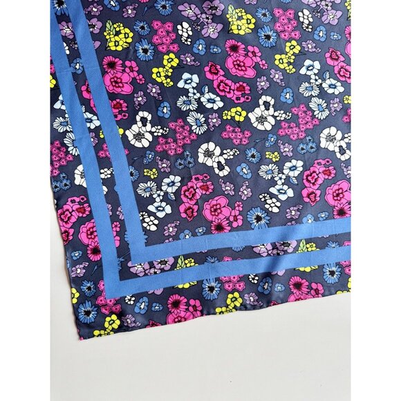 NWT ETEREO Blue Pink Floral Silk Twill 27" x 27" Square Scarf - Picture 5 of 11